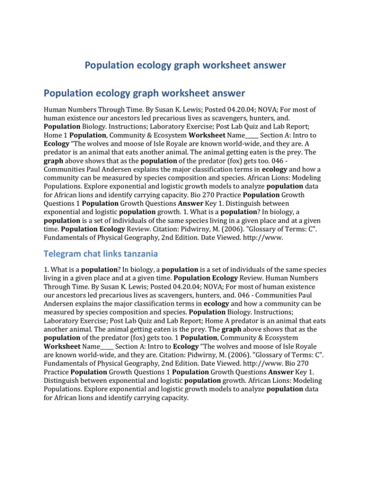 Population Ecology Graph Worksheet Answer