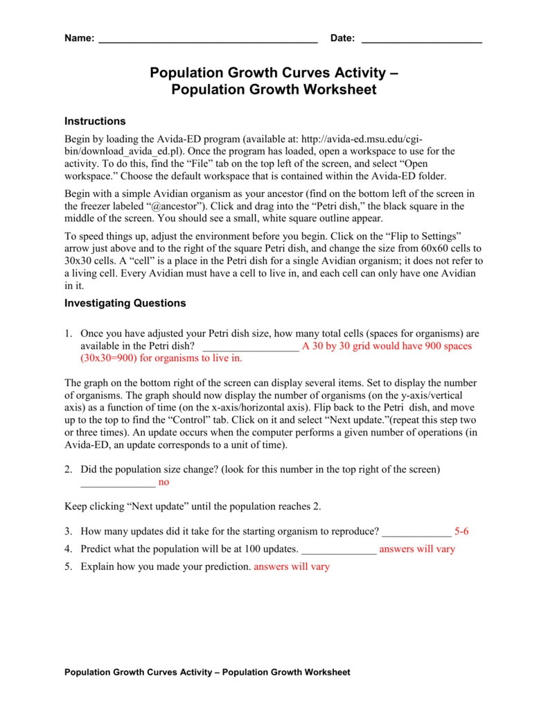 Population Growth Worksheet Answers Doc