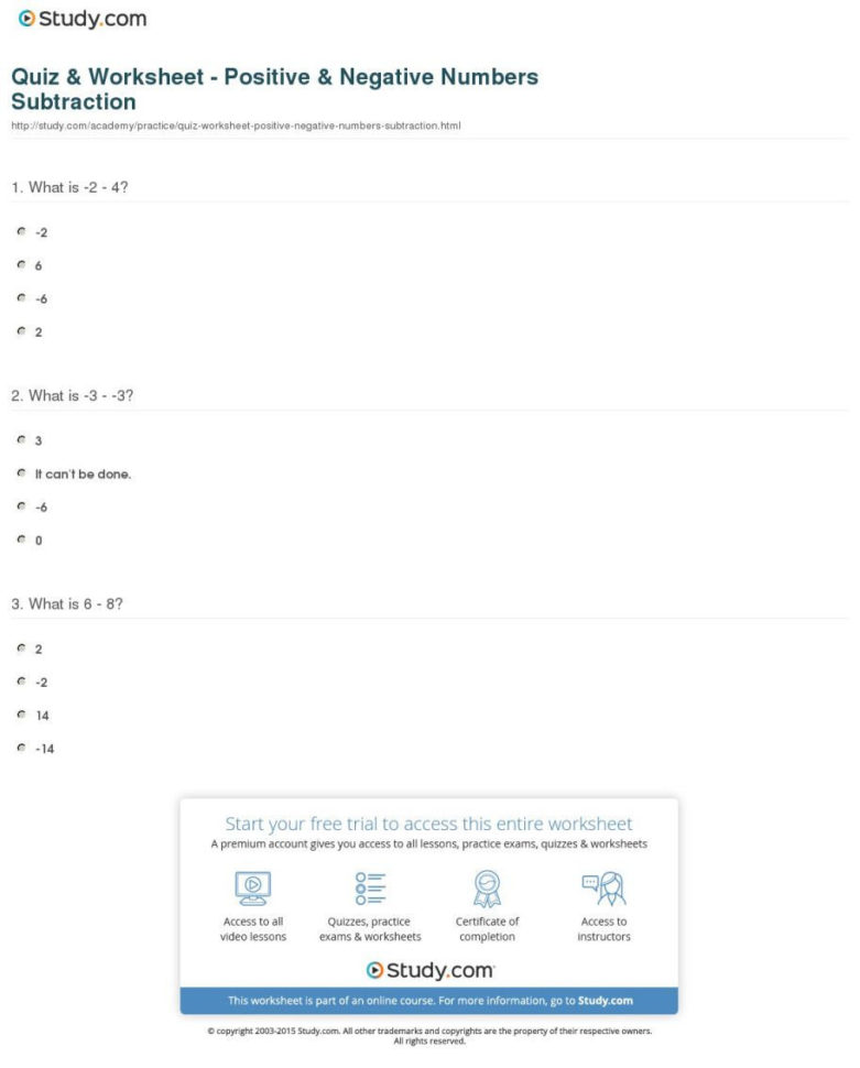 Positive And Negative Numbers Worksheet  Lobo Black
