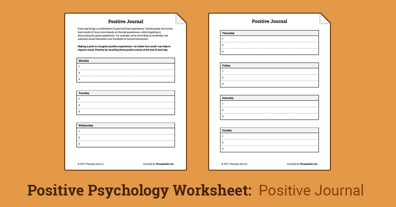 Positive Journal Worksheet  Therapist Aid