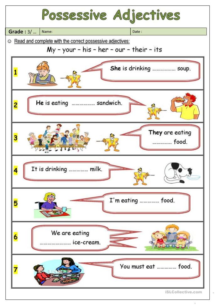 Possessive Adjectives  English Esl Worksheets
