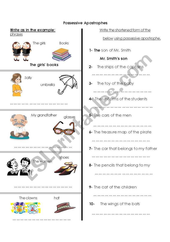 Possessive Apostrophes Part 1  Esl Worksheetamna 107