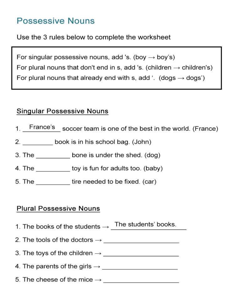 Possessive Nouns Worksheet Singular And Plural Nouns  All Esl
