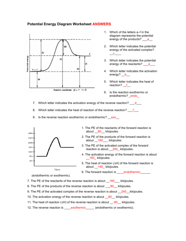 Potential Energy Diagram Worksheet Answers