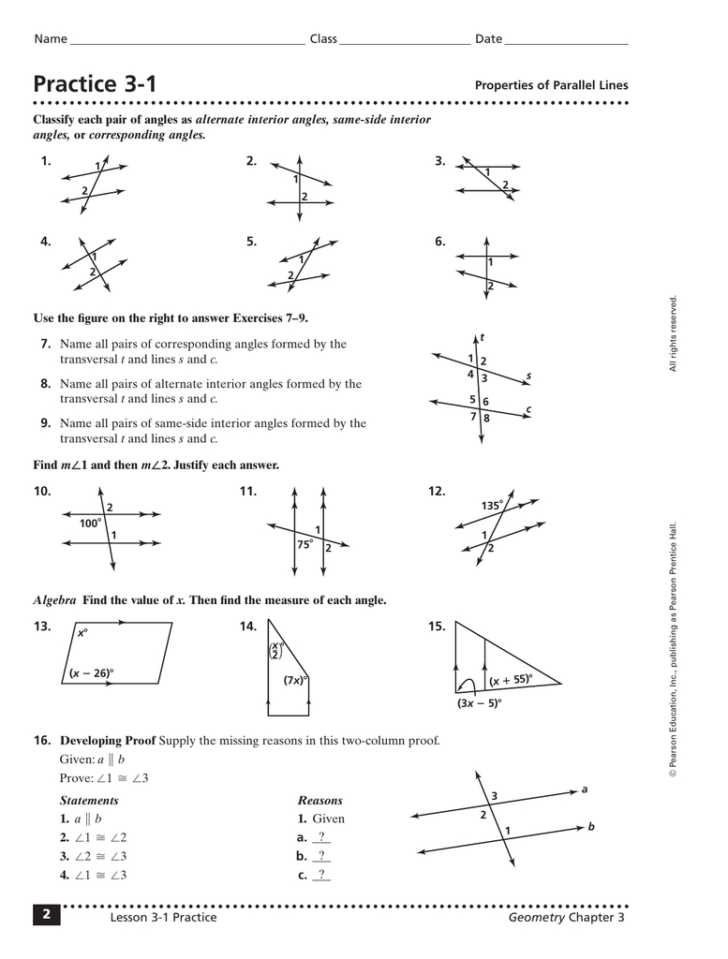 3 2 Practice Angles And Parallel Lines Worksheet Answers — db-excel.com