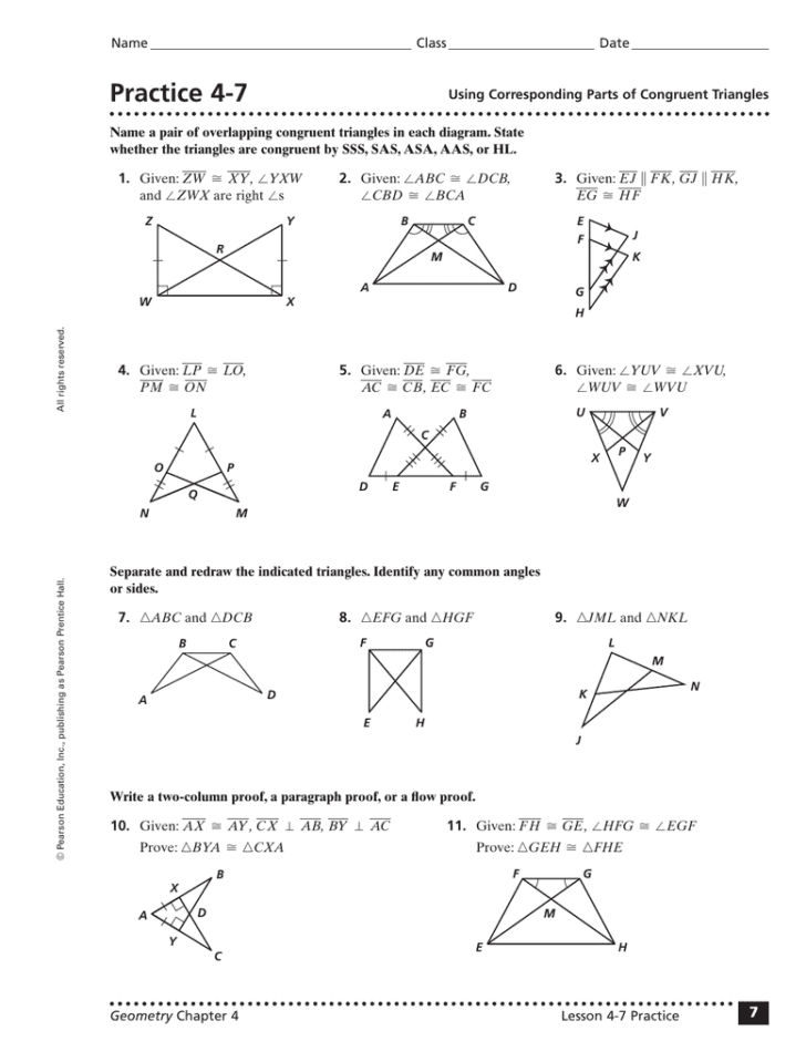 practice and problem solving exercises chapter 4 congruent triangles