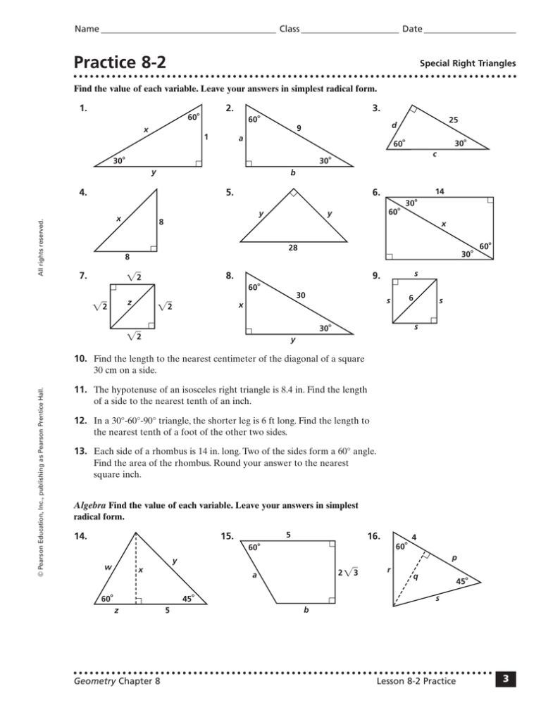 30 60 90 Triangle Practice Worksheet With Answers —