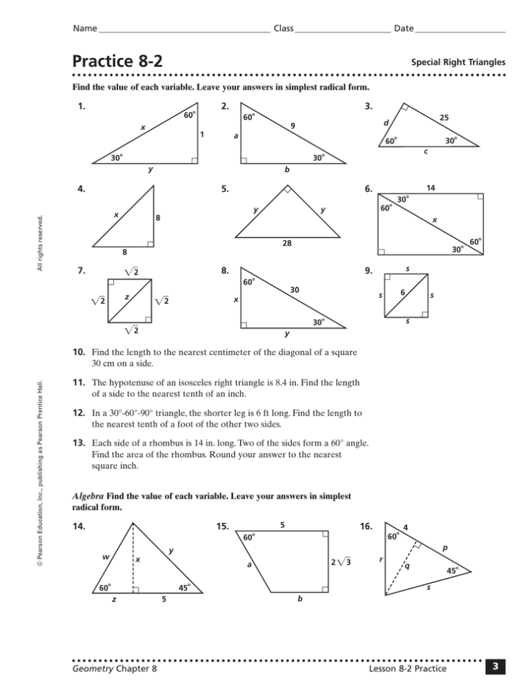 30 60 90 Triangle Practice Worksheet With Answers Db excel