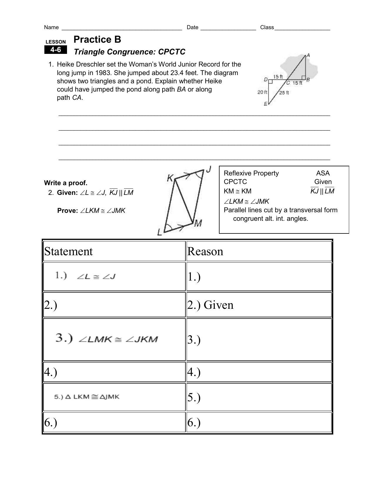 Practice B Triangle Congruence Cpctc Db excel
