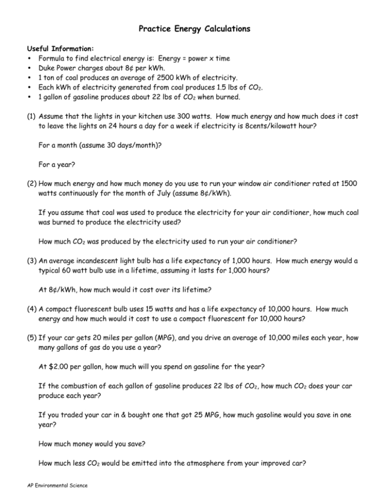 Energy Calculations Worksheet — db-excel.com