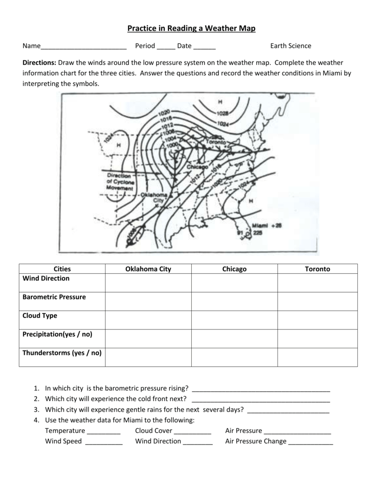 Reading A Weather Map Worksheet Answer Key — db-excel.com