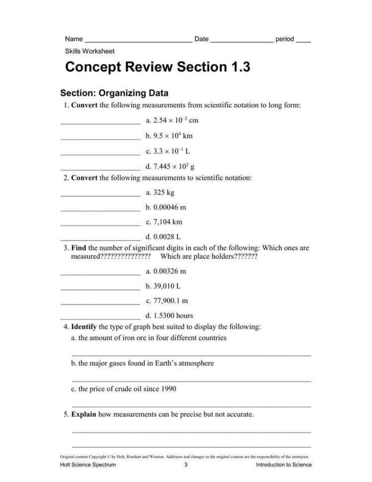 Practice Problems Chapter 1 Section 3 Skills Worksheet