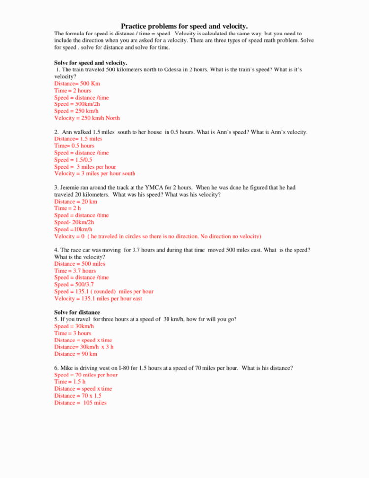 Practice Problems For Speed And Velocity Answers Seven