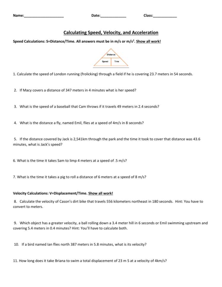 Practice Problems Speed Velocity Accel  Advanced