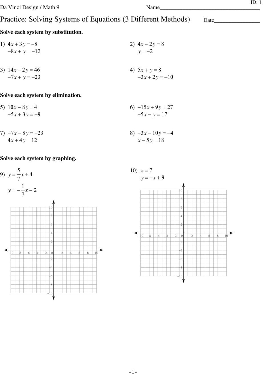 Solving Systems Of Equations By Substitution Worksheet Algebra 1 — db