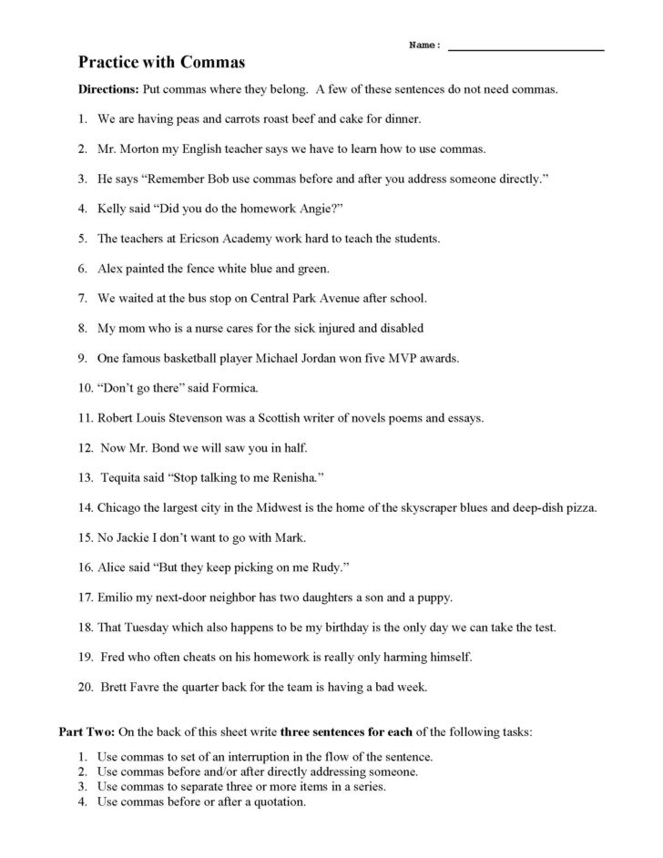 Comma Practice Worksheet — db-excel.com