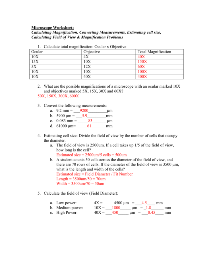 Practice With Microscope Problems  Answers