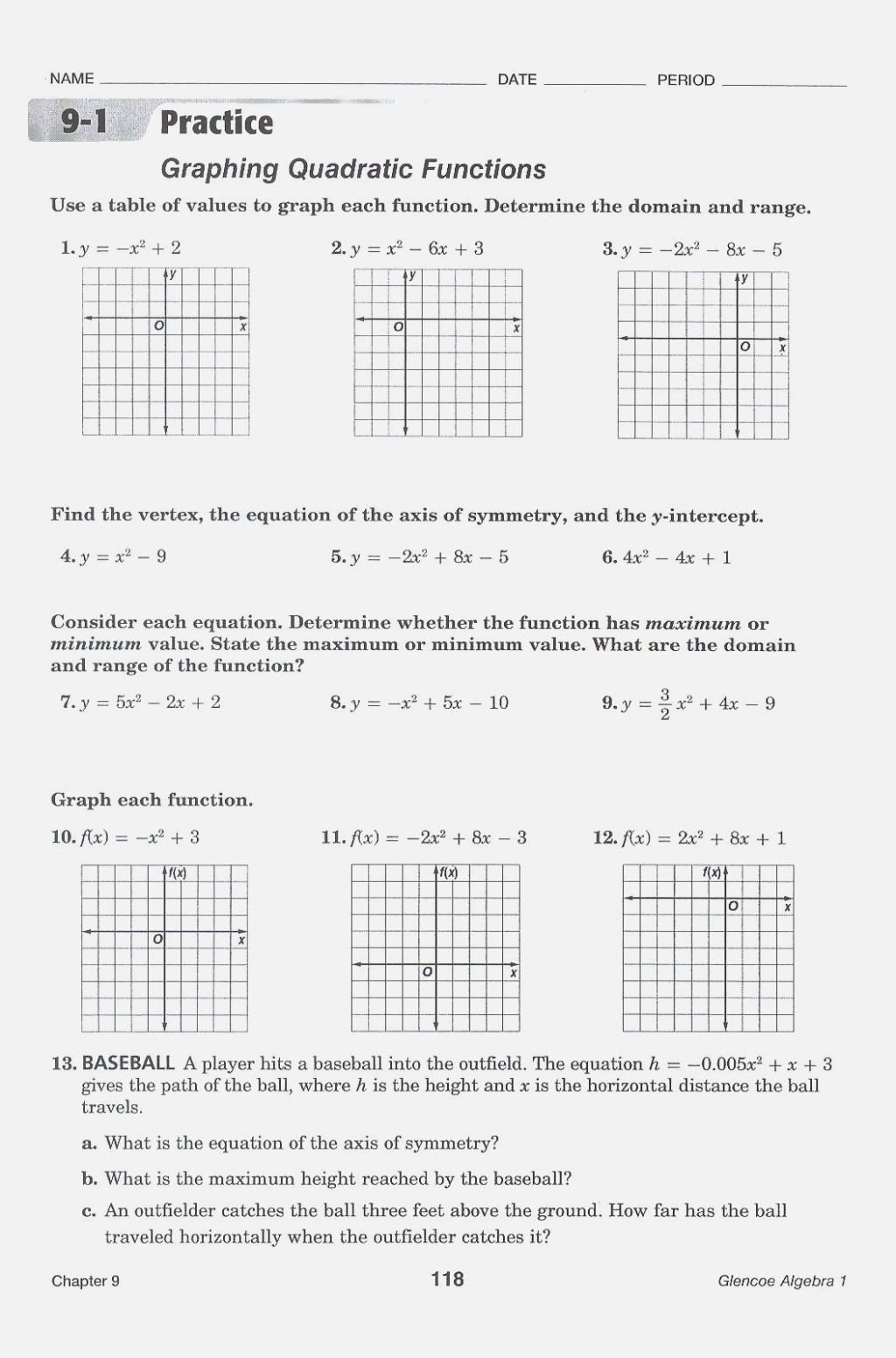 1 1 Math 2 Worksheet Graphing Quadratics In Standard Form