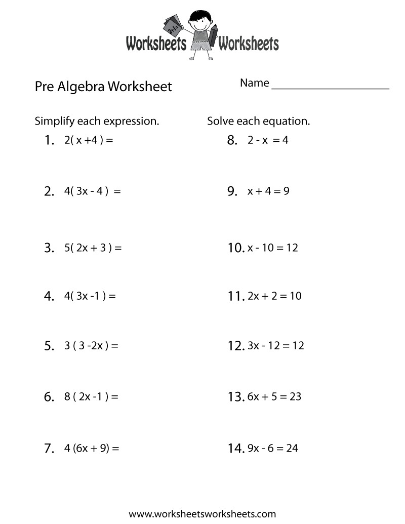 Pre Algebra Worksheets For 7Th Graders Free Printable Math