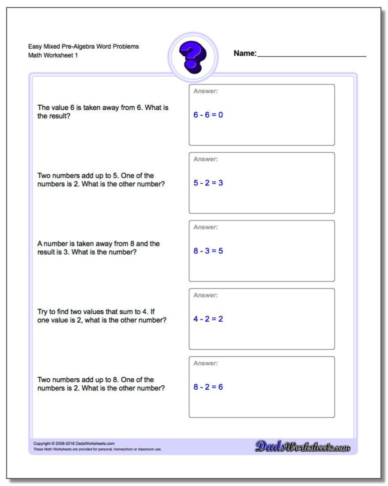 Prealgebra Word Problems