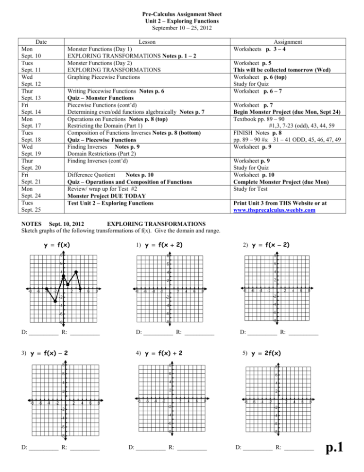 Precalculus Assignment Sheet