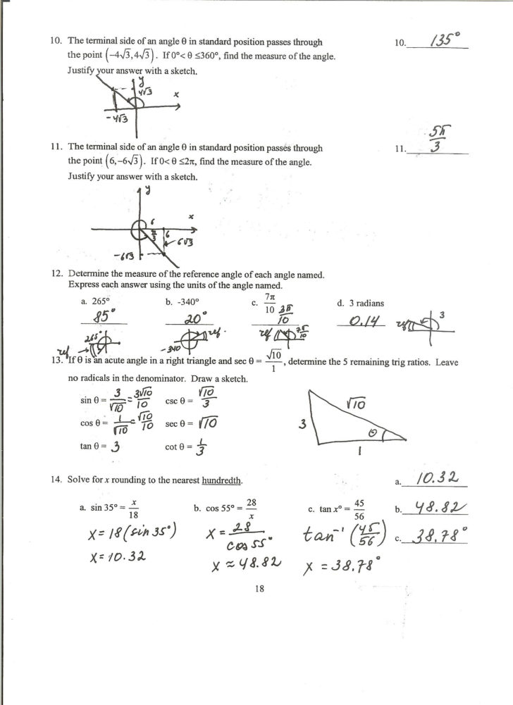 Precalculus Trig Day 2 Exact Values Worksheet Answers