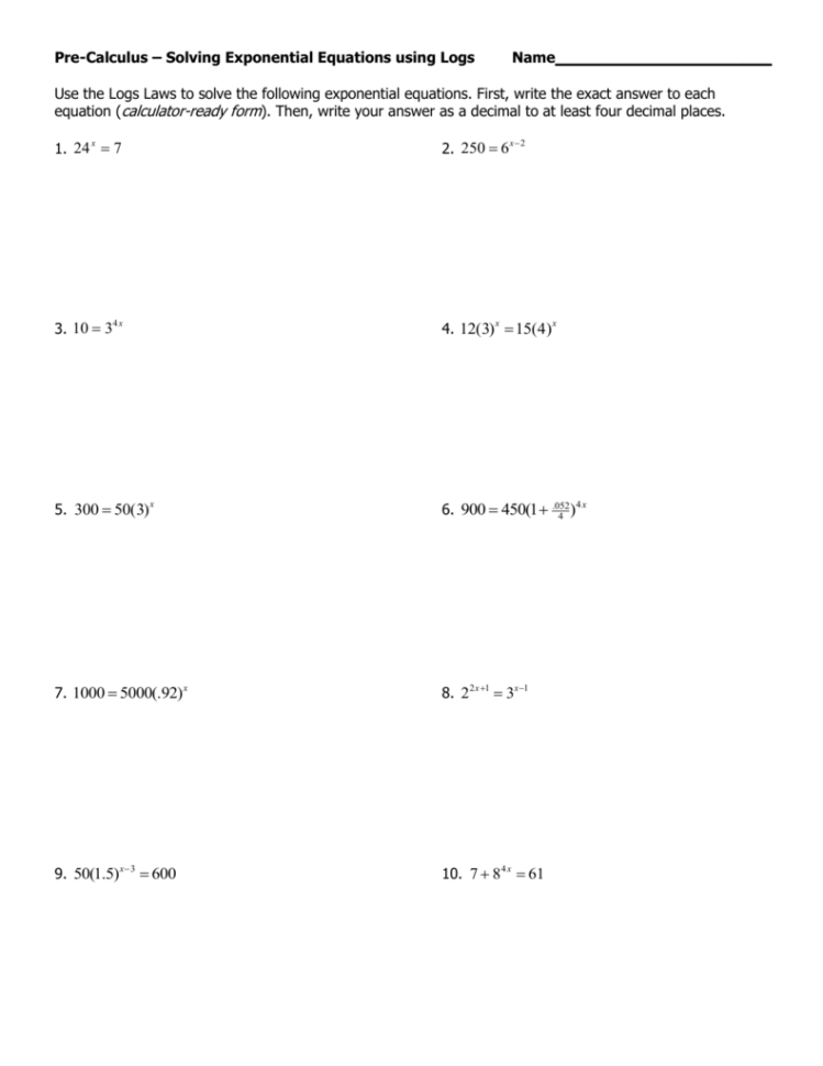 Precalculus – Solving Exponential Equations