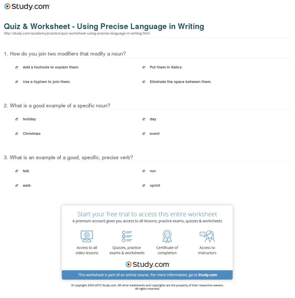 Precise Words Worksheet