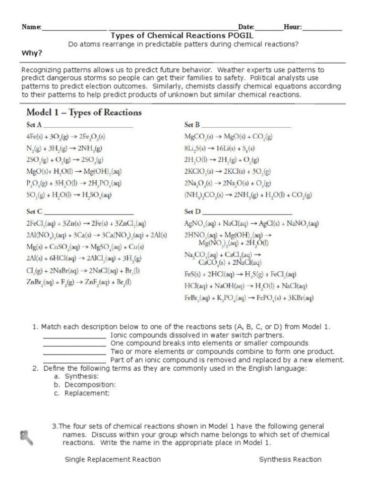 Predicting Products Of Chemical Reactions Worksheet Answers