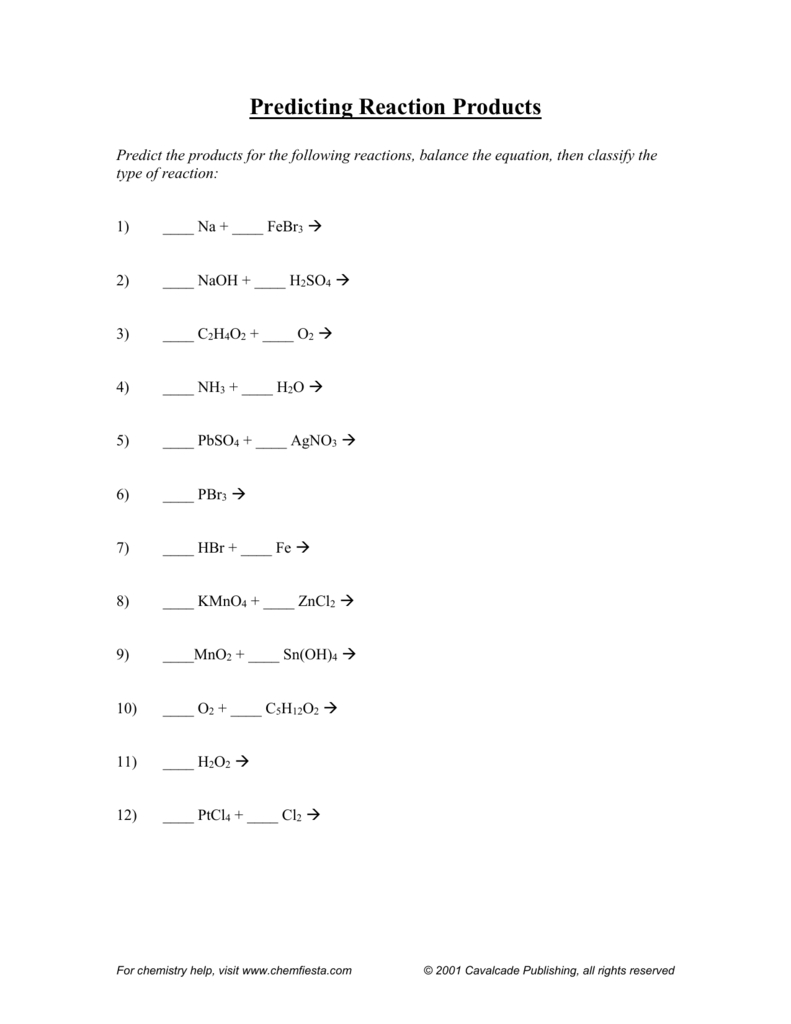 Predicting Reaction Products Worksheet — db-excel.com