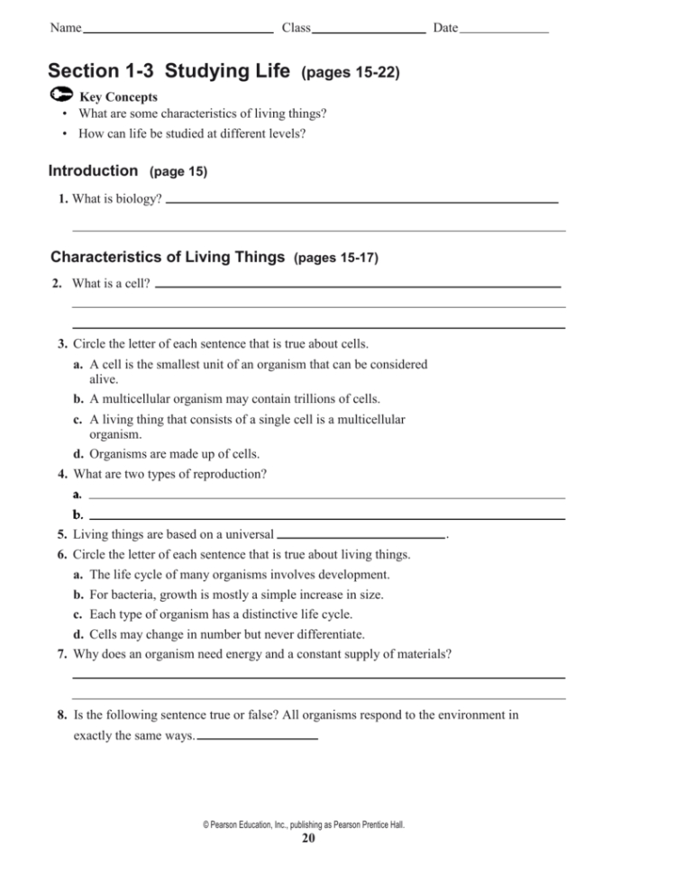 Prentice Hall Biology Worksheets