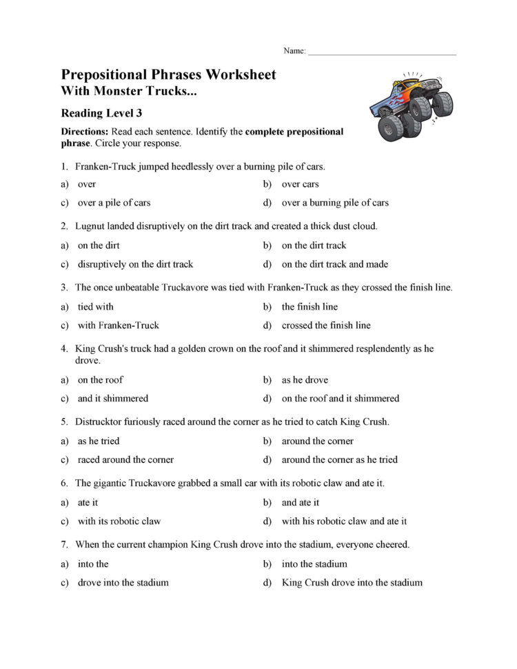Prepositional Phrases Worksheet 1  Reading Level 3  Preview