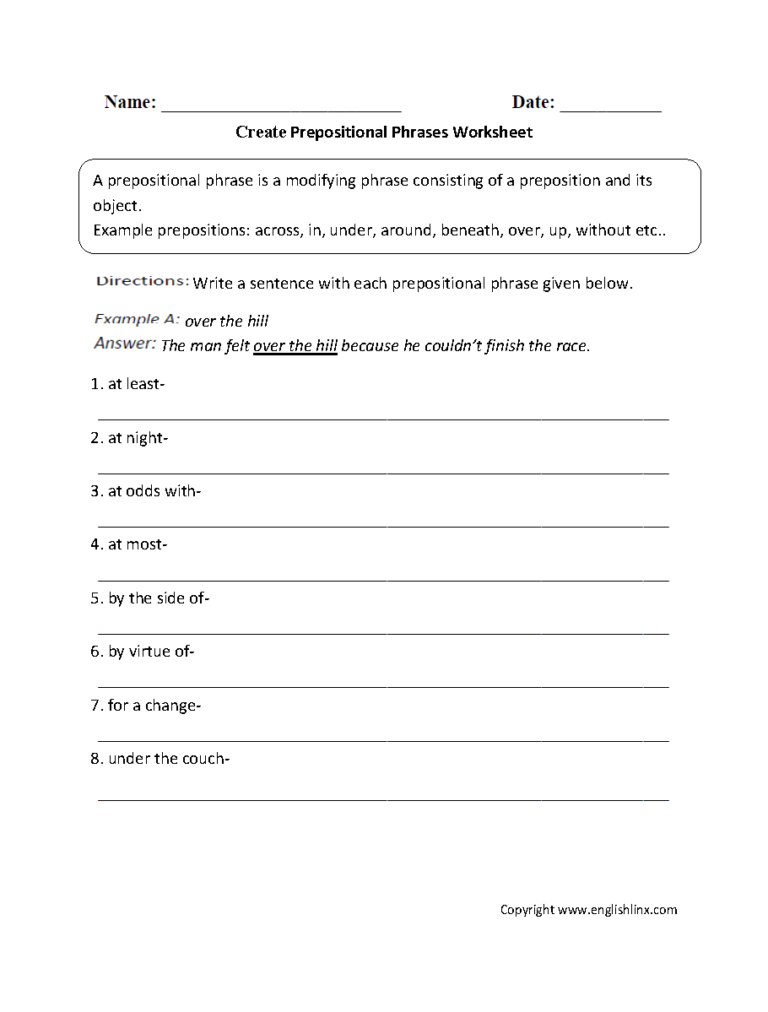 Prepositional Phrases Worksheets Create Prepositional — db-excel.com