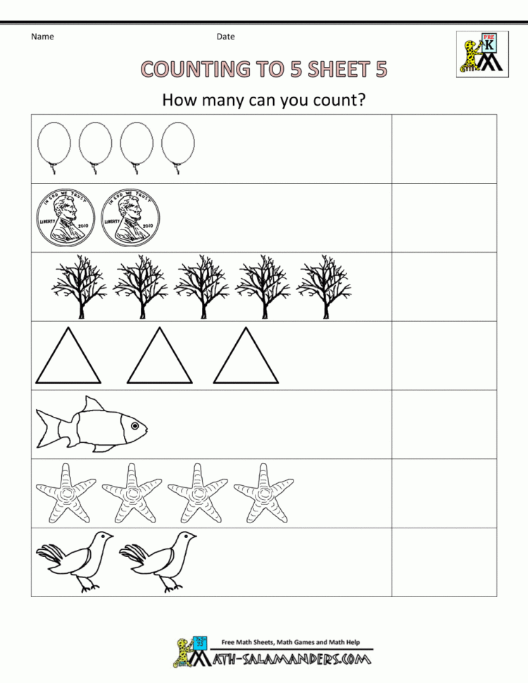 Preschool Counting Worksheets  Counting To 5