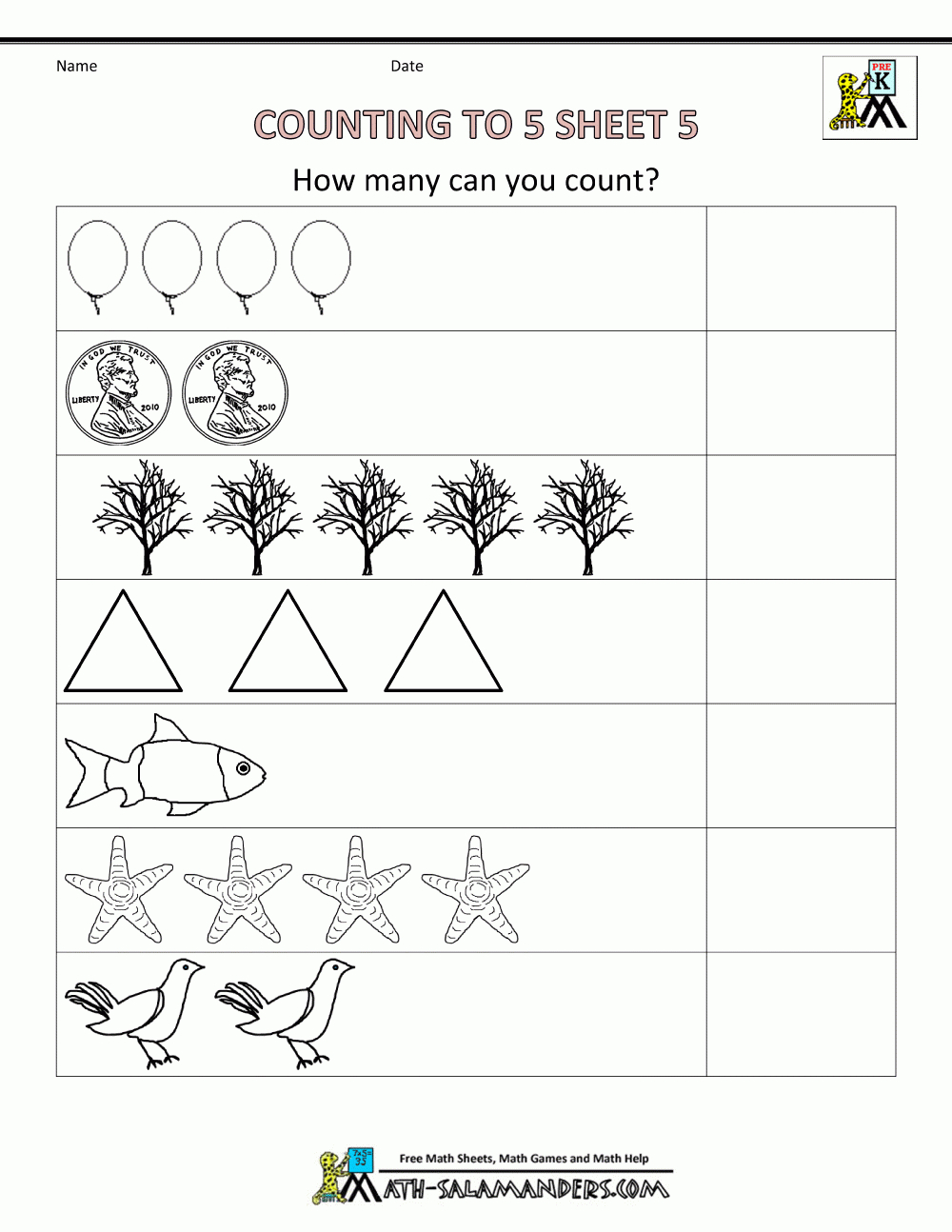 Counting Worksheets For Preschool Db excel