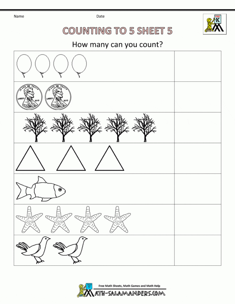 Preschool Counting Worksheets  Counting To 5
