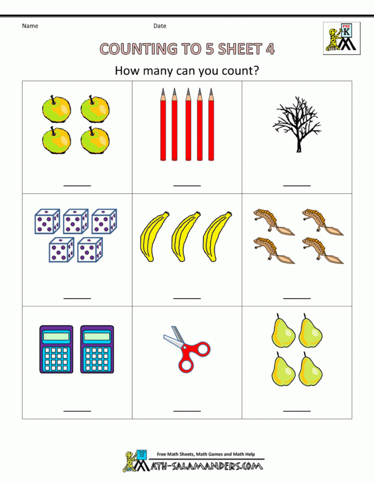 Preschool Counting Worksheets Counting To 5 Db excel