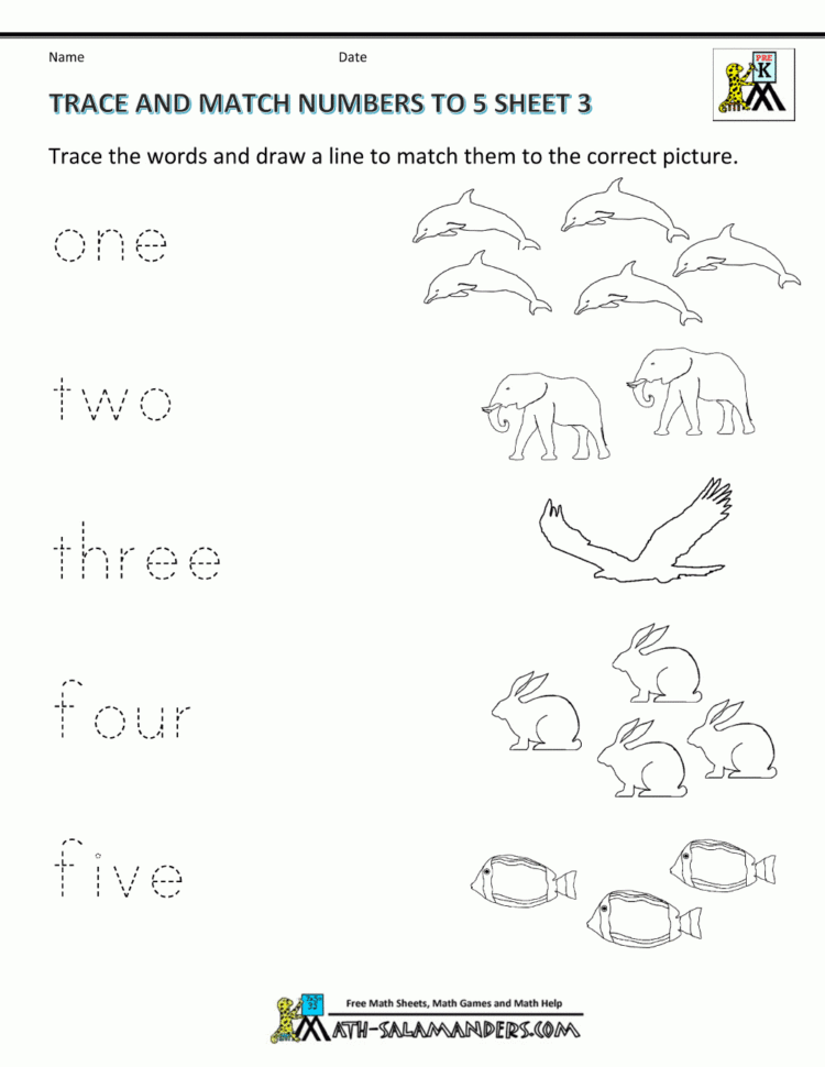 Preschool Math Worksheets  Matching To 5