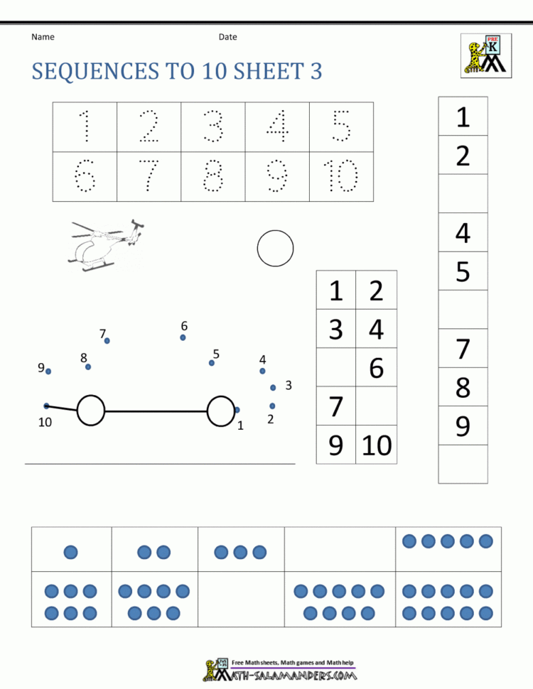 Preschool Number Worksheets  Sequencing To 10