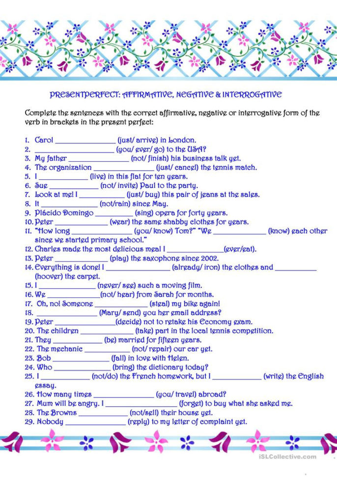 Present Perfect Affirmative Negative  Interrogative