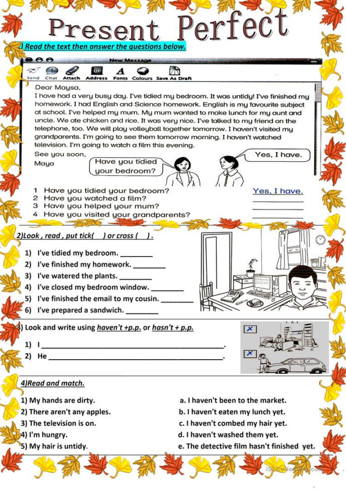 Present Perfect  English Esl Worksheets