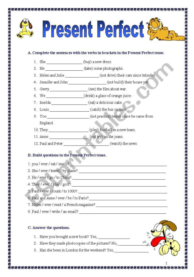 Present Perfect Exercises 100509 Esl Worksheet — db-excel.com