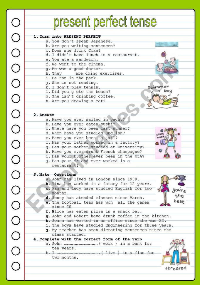 Present Perfect Tense  Esl Worksheetantoarg
