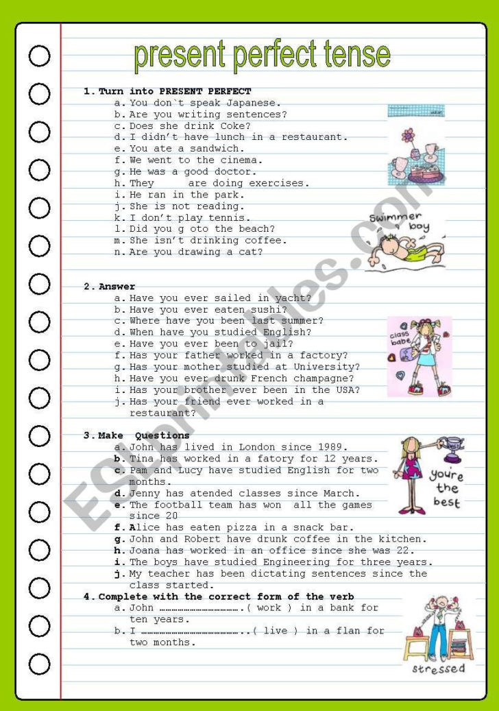 present perfect tense esl worksheetantoarg db excelcom