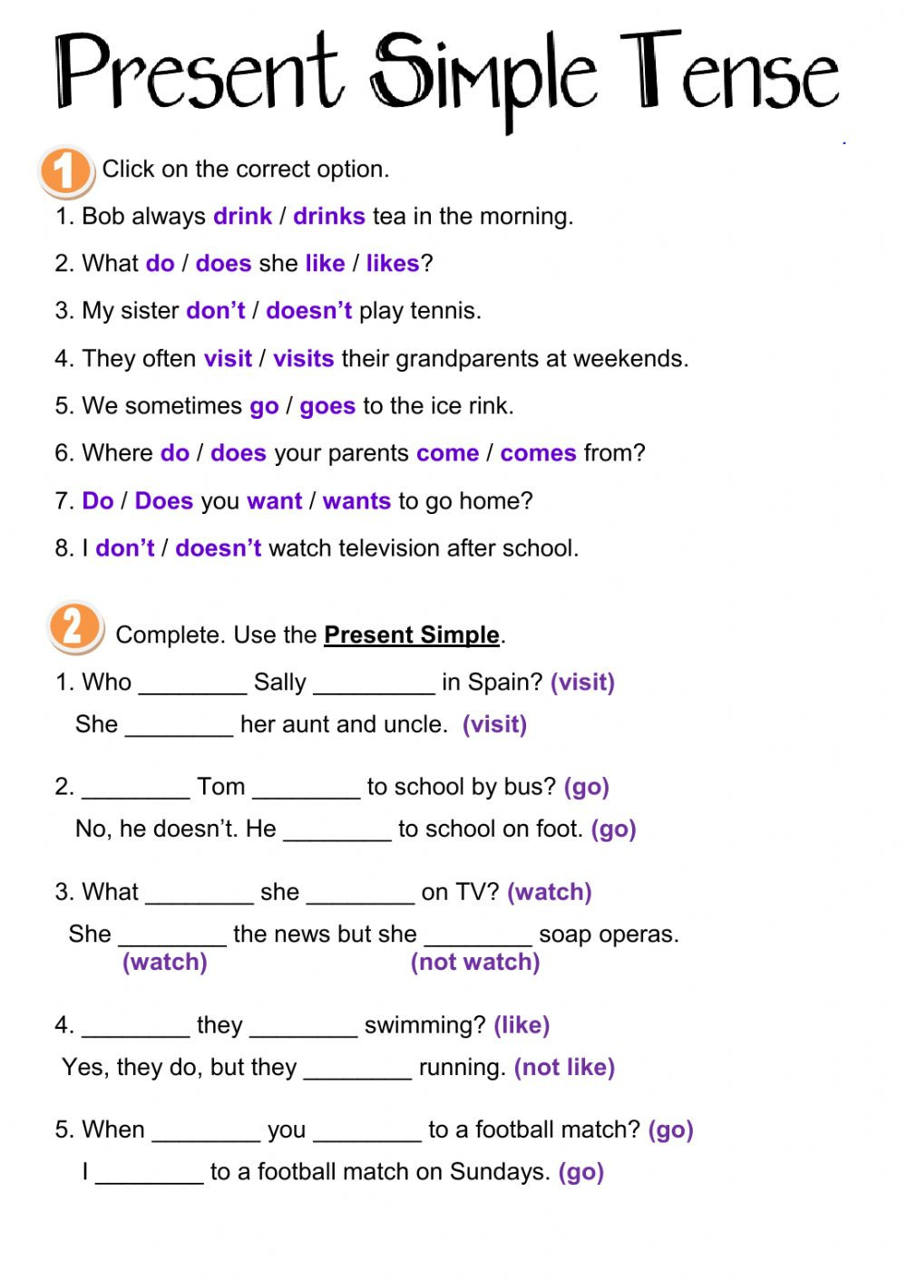 Simple Present Tense Live Worksheet Grade 3