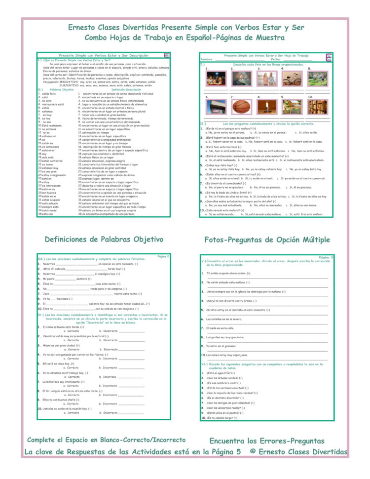Present Tense Estar And Ser Combo Activities Spanish Worksheets