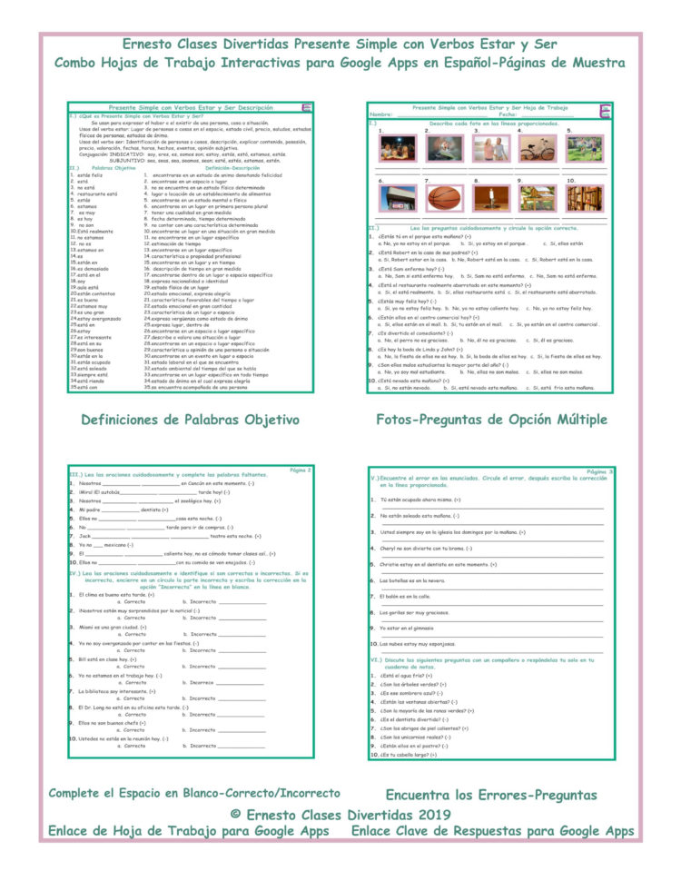 Present Tense Estar And Ser Interactive Spanish Combo Workogle Apps