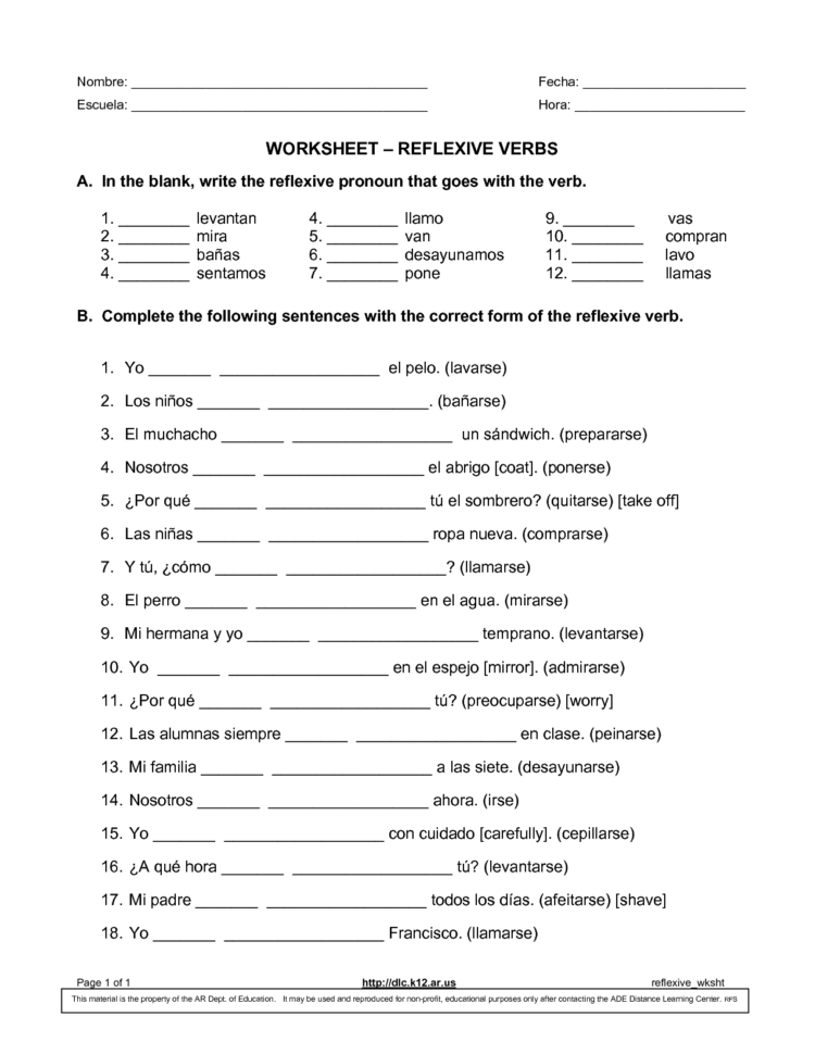 Present Tense Spanish Worksheet Answers  Cinemas 93