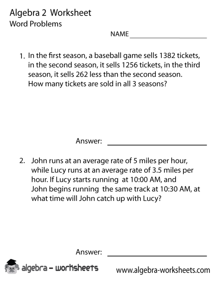 Print The Free Algebra 2 Word Problems Worksheet  Printable