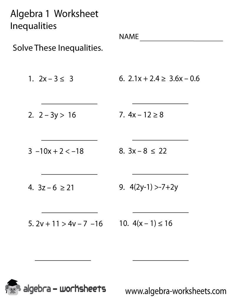 Print The Free Inequalities Algebra 1 Worksheet  Printable